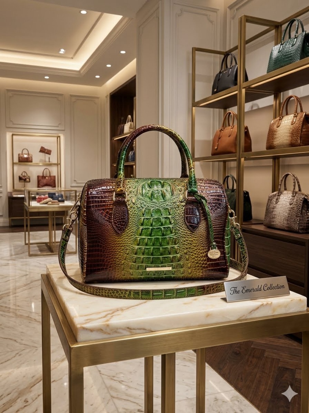 The Emerald Gradient Croc-Embossed Satchel - Green Brown